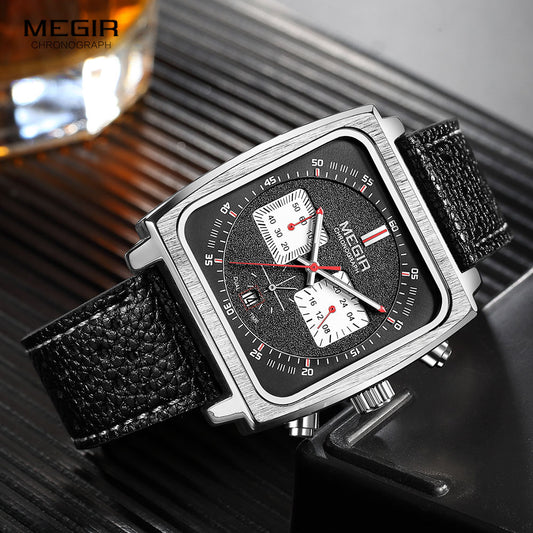 Relógio MEGIR Prata Estanhado de Quartzo Luminoso Casual Masculino