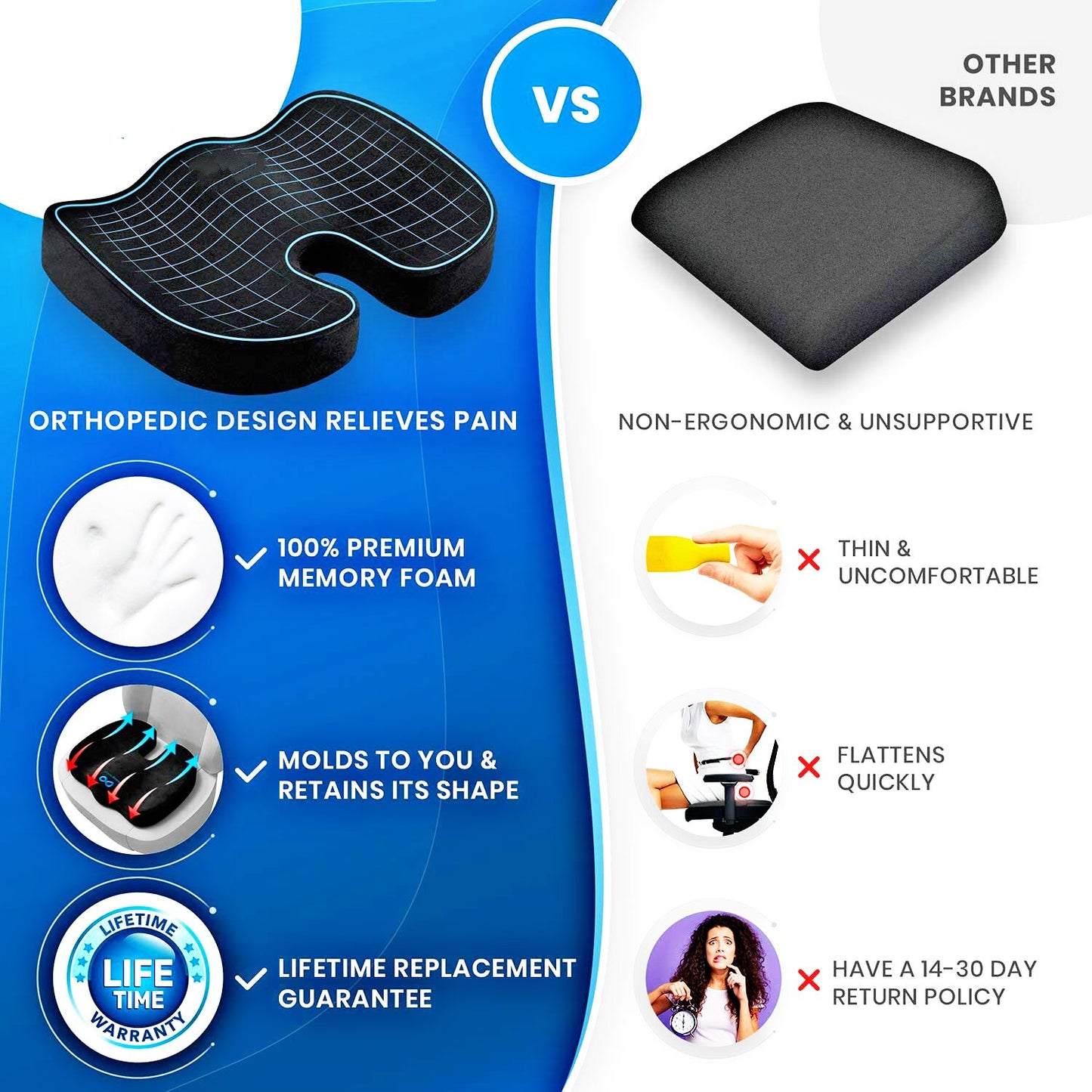 Almofada ortopédica "espumória" para cadeira de escritório.